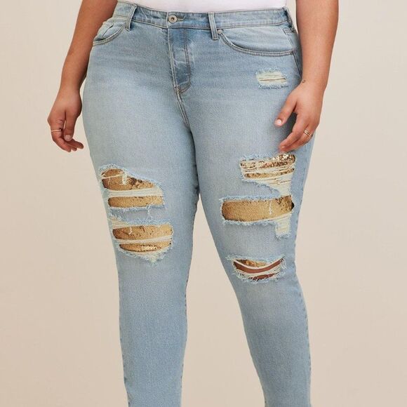 New High-Rise Straight Vintage Stretch Mid-Rise Sequin Backed Jean - Picture 1 of 12